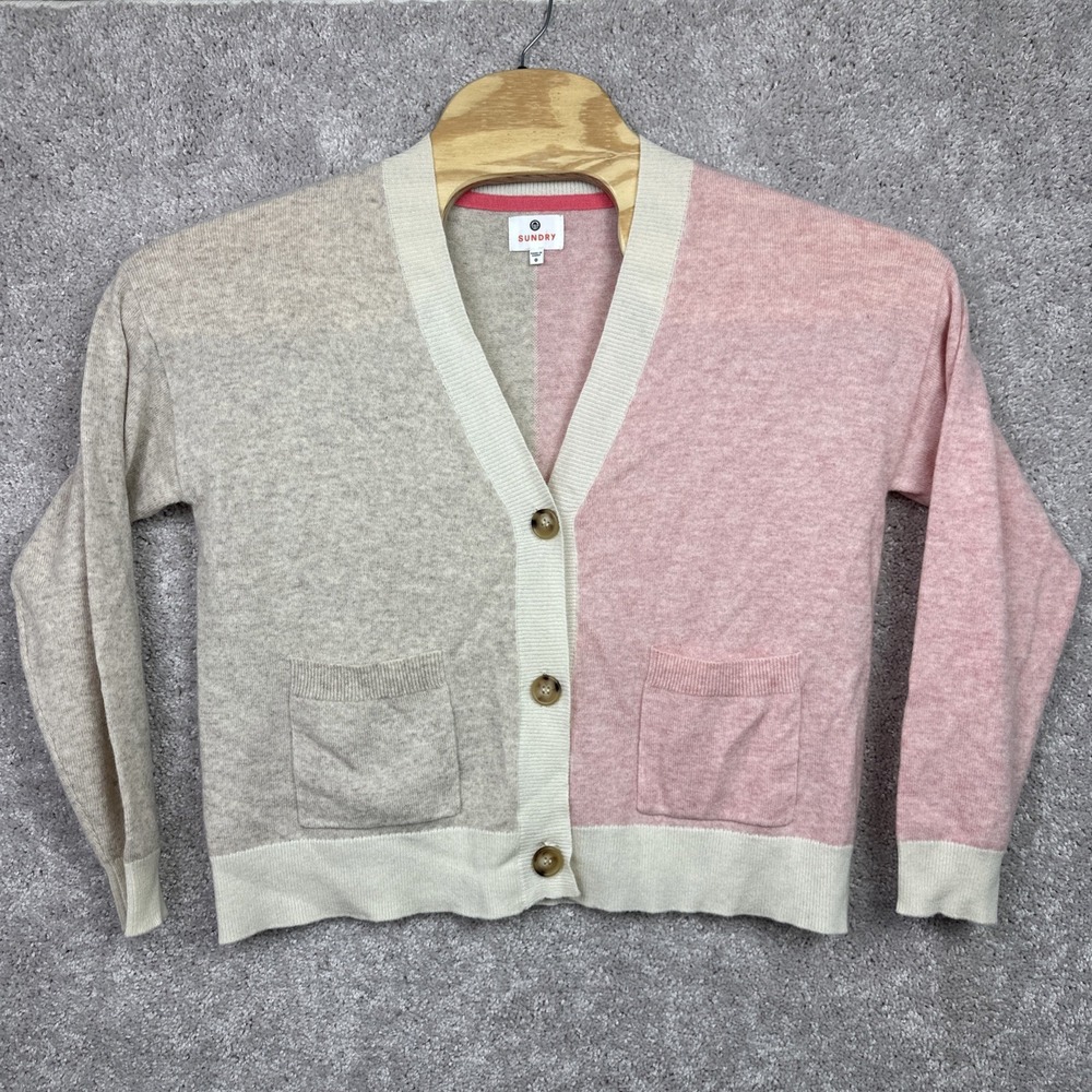 Sundry Womens Beige Pink Wool Cashmere Button‎ Up Cardigan Sweater Size 0